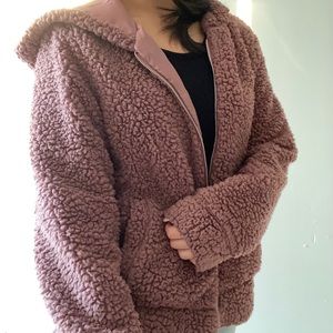 Burgundy soft fuzzy zip up